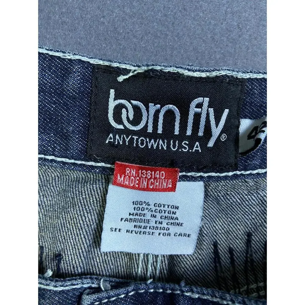 Born Fly Anytown USA Distressed Patch Paint Streetwear Denim Jeans Mens 42 44x35